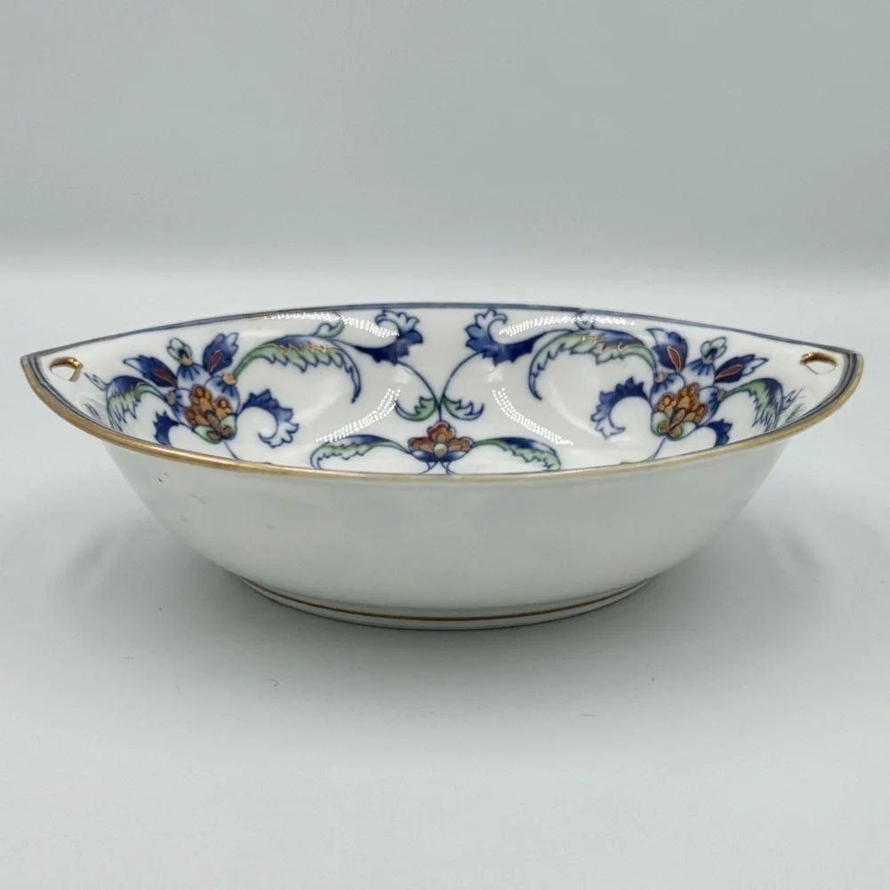 Antique Nippon Hand Painted Handled Vegetable Bowl with Gold Accents